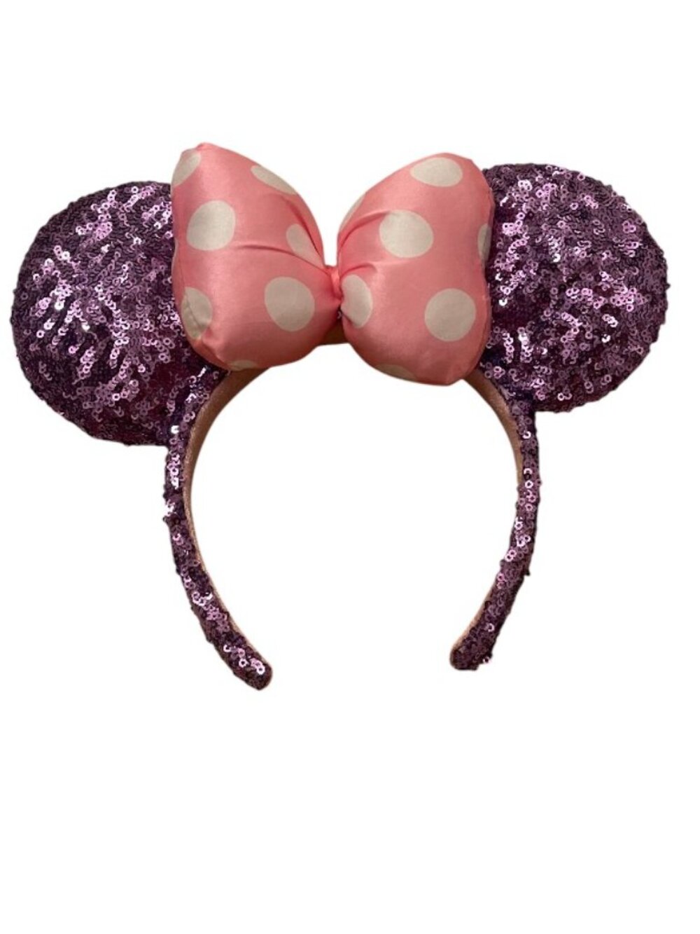 Disney Parks Adult Minnie Pink/White Polka Dot Purple Sequin Ear Headband